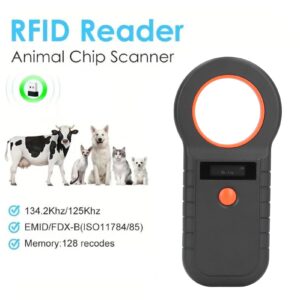 Pet Microchip Scanner, RFID Portable Animal Chip ID Scanner with OLED Display, 800mAh Rechargeable Pet Microchip Reader Support EMID/FDX B / 128 Records for Dog Pig Animal