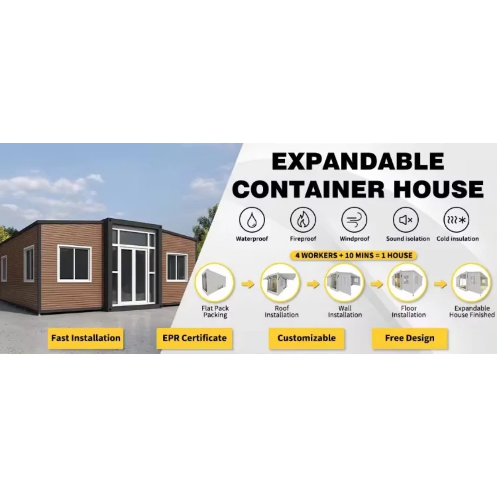 20FT 2 Bedroom Luxury Container Homes Granny Flat Roof Expandable Container House With Full Bathroom