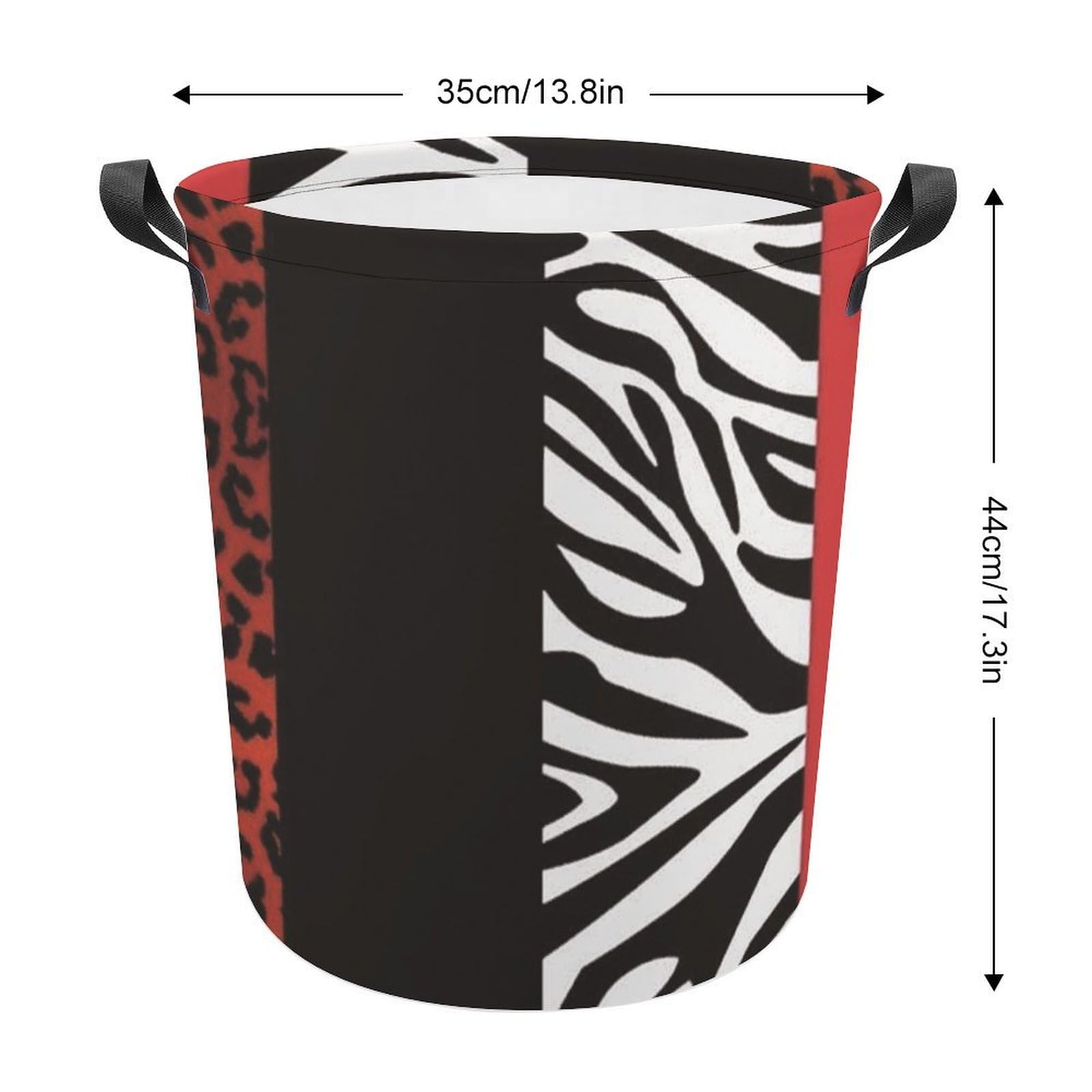 Red Leopard And Zebra Animal Print Laundry Basket Large Round Canvas Laundry Hamper with Handles Foldable Storage Bin for Dirty Clothes Hamper Bedroom Bathroom