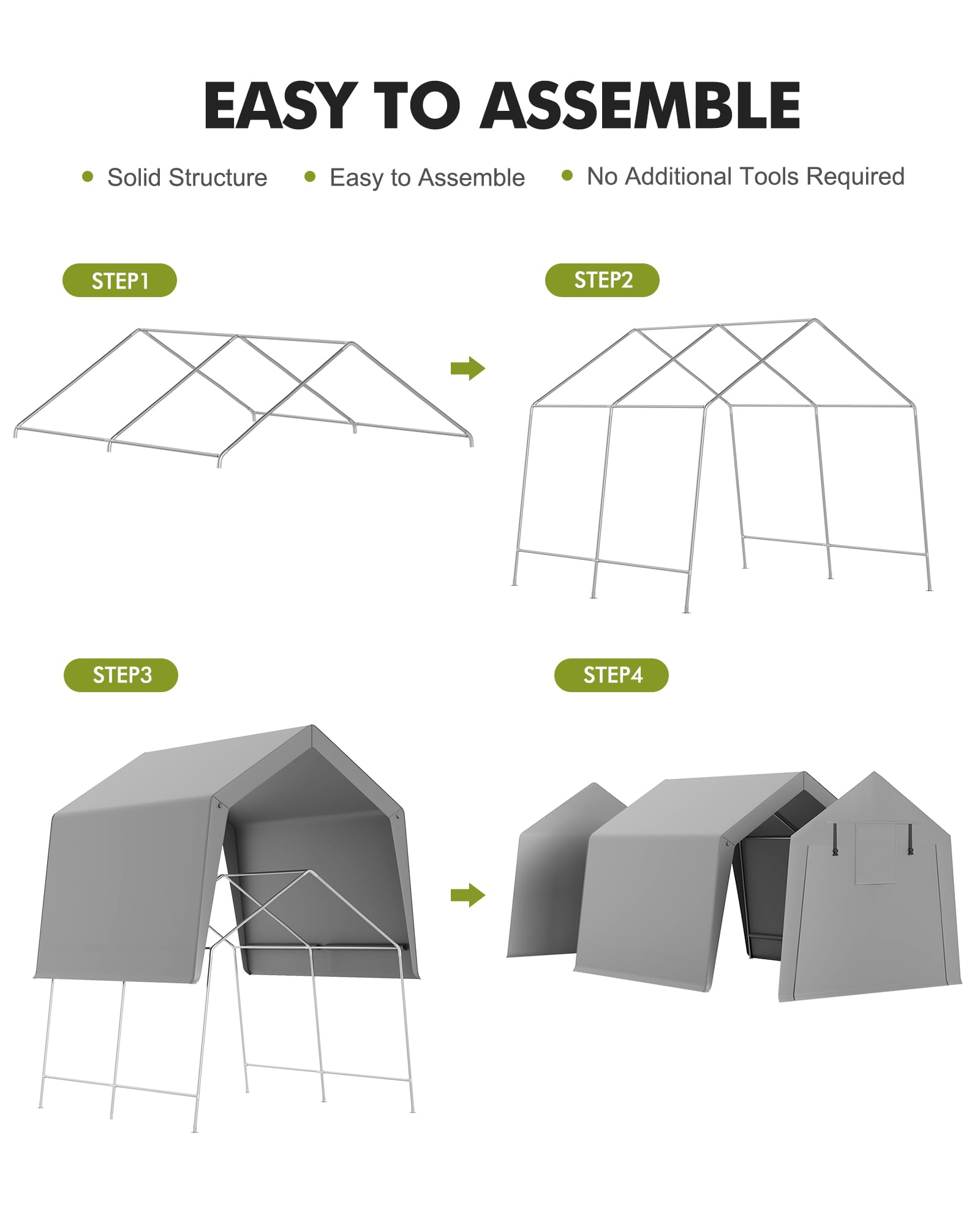 GarveeLife 6' x 8' Outdoor Portable Shed, Shelter Logic with Roll-up Zipper Door, Heavy Duty Waterproof Tarp, Storage Tent for Motorcycle, Bike, Firewood, Garden Tools