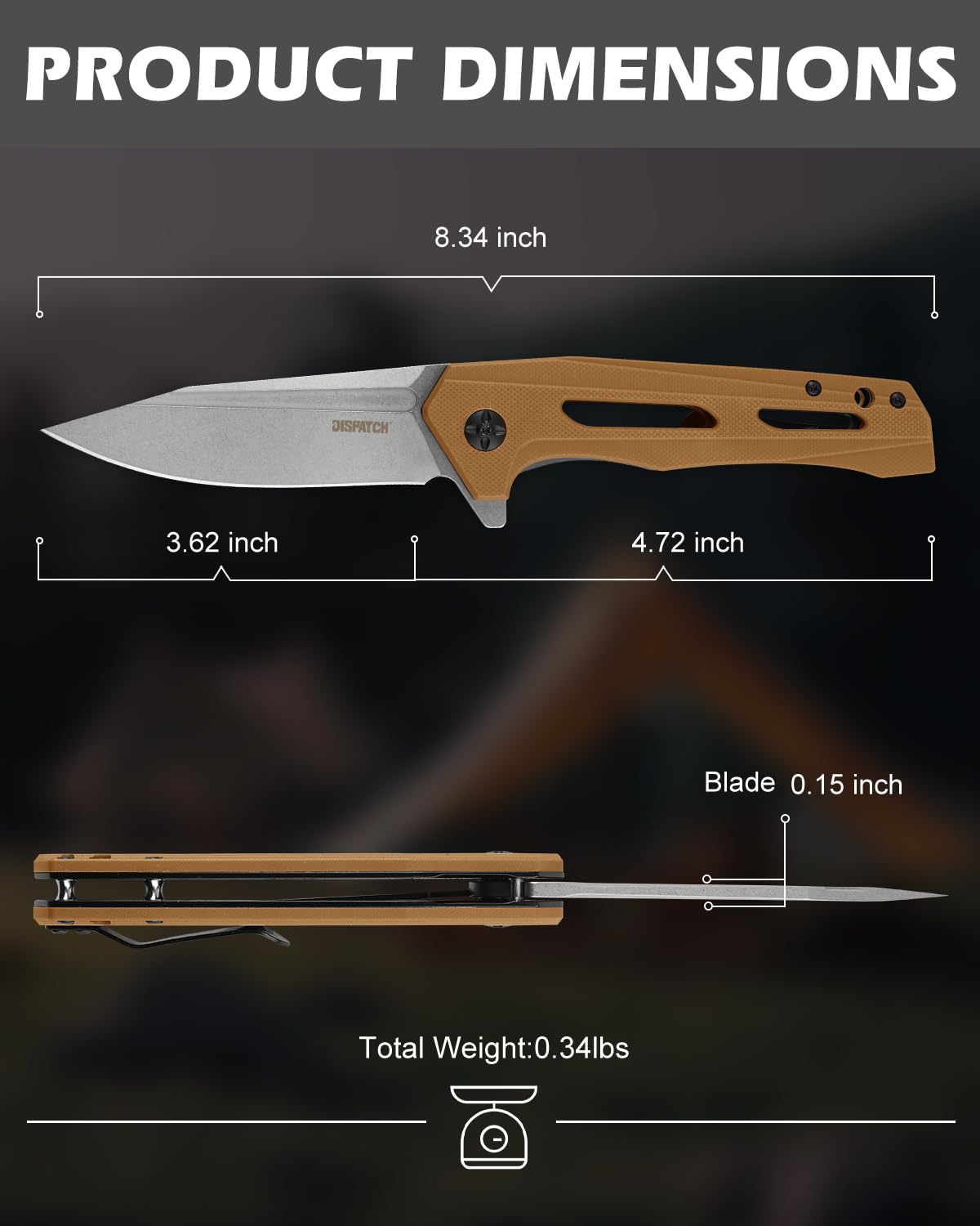 Dispatch Folding Pocket Knife with Clip, 3.58 Inch 8Cr13MoV Steel Clip Point Blade with G10 Handle, Tactical Pocket Knife for Men Outdoor Camping Hunting Hiking Survival Pocketknife