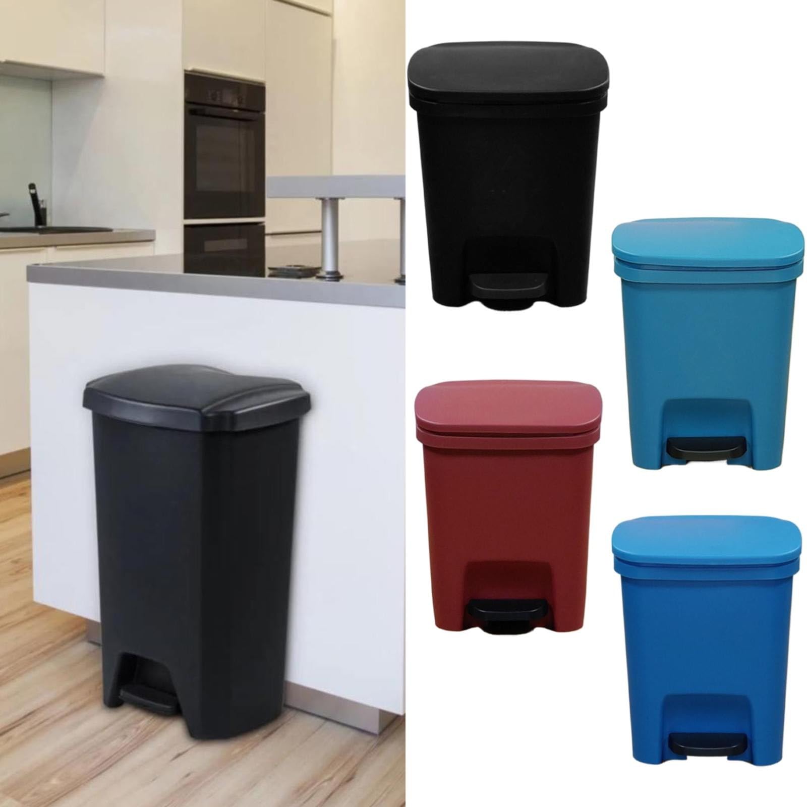 10l Trash Can Step-On Trash Can with Lid Plastic Kitchen Waste Bin Odor Protection Hands Free with Garbage Bag Rings (D)