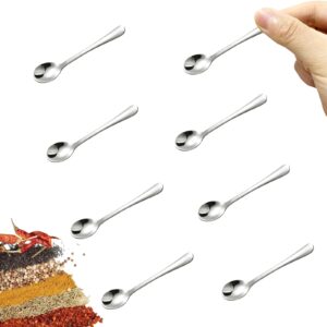 8 pcs tiny stainless steel spoons for spices jars, mini size 2.87", cute small stainless steel condiment spoons for spices, salt, sugar, pepper, honey, asanta fun little scoops