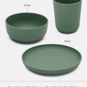 Lalo Big Bites Kids Dinnerware Starter Set - Dishwasher Safe, BPA Free, Kids Tableware Set - Includes Stackable Bowl, Plate, Utensils & Cup - 5 Pieces - Olive