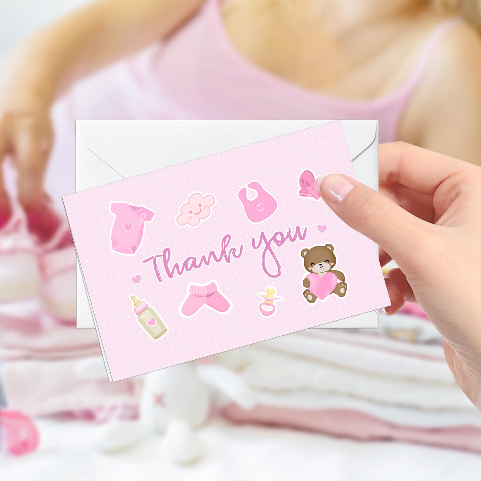 BRT Bearingshui Baby Shower Thank You Cards with Envelopes and stickers Total 24PK, 4x6 Inches Baby Girl Shower Thank You Cards