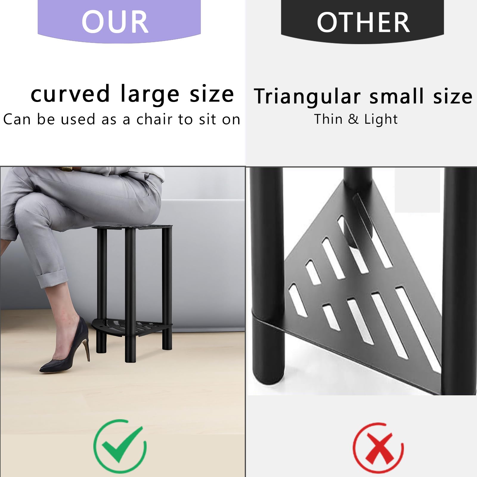 Stianless Steel Corner Shower Stool, Bathroom Shower Bench Corner, Shower Stool for Shaving Legs, Matte Black Waterproof Shower Stool, Small Step Stools with Rubber Cushion, Corner Shower Bench