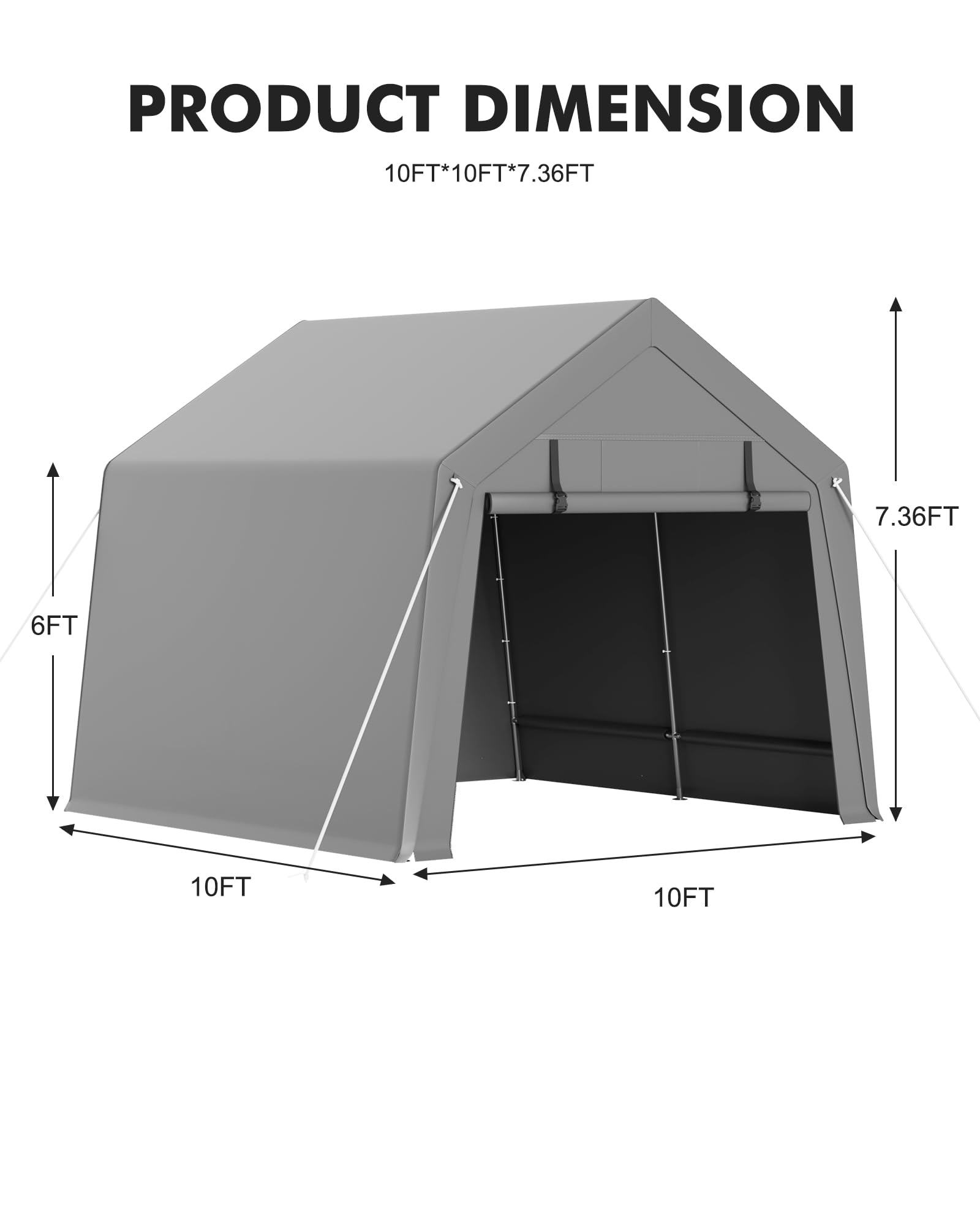 GarveeLife 6' x 8' Outdoor Portable Shed, Shelter Logic with Roll-up Zipper Door, Heavy Duty Waterproof Tarp, Storage Tent for Motorcycle, Bike, Firewood, Garden Tools