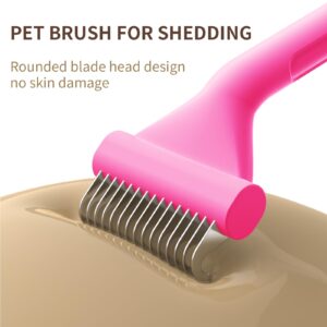 Dog Brush for Shedding cat deshedding grooming supplies for indoor short long hair pet dematting undercoat rake for brish poodle remove matted fur slicker best comb tool cepillo para perros. (Pink)