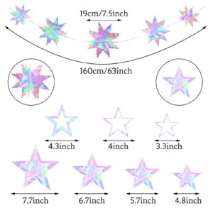 Fumwase Iridescent Star Party Decoration 3D Star Decorations Hanging Paper Garland Holographic Twinkle Little Stars Garlands for Christmas Graduation New Year Birthday Bachelorette (Iridescent)