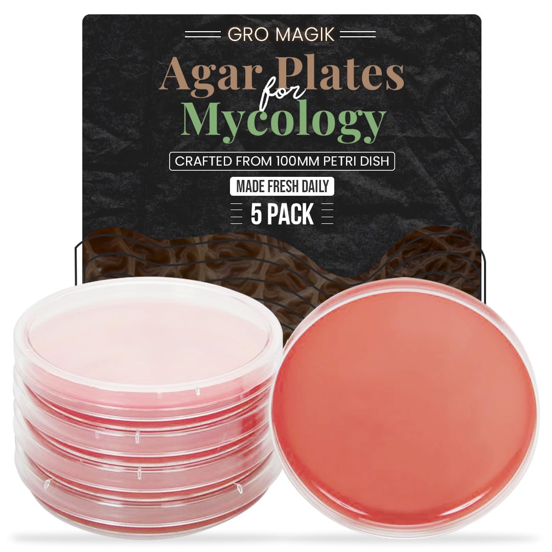 Gro Magik Premium Pre-Made Malt Extract Agar Plates for Mycology, Pre-Poured and Sterilized Agar Plates for Mushrooms to Support Robust Mycelium Growth (5 Pack)