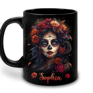 hyturtle personalized sugar skull mug - goth skull gifts for women - skull mothers day gift - sugar skull gift - gothic skull gift - skull lover gift - skull mug - coffee cup ceramic mug 11oz 15oz