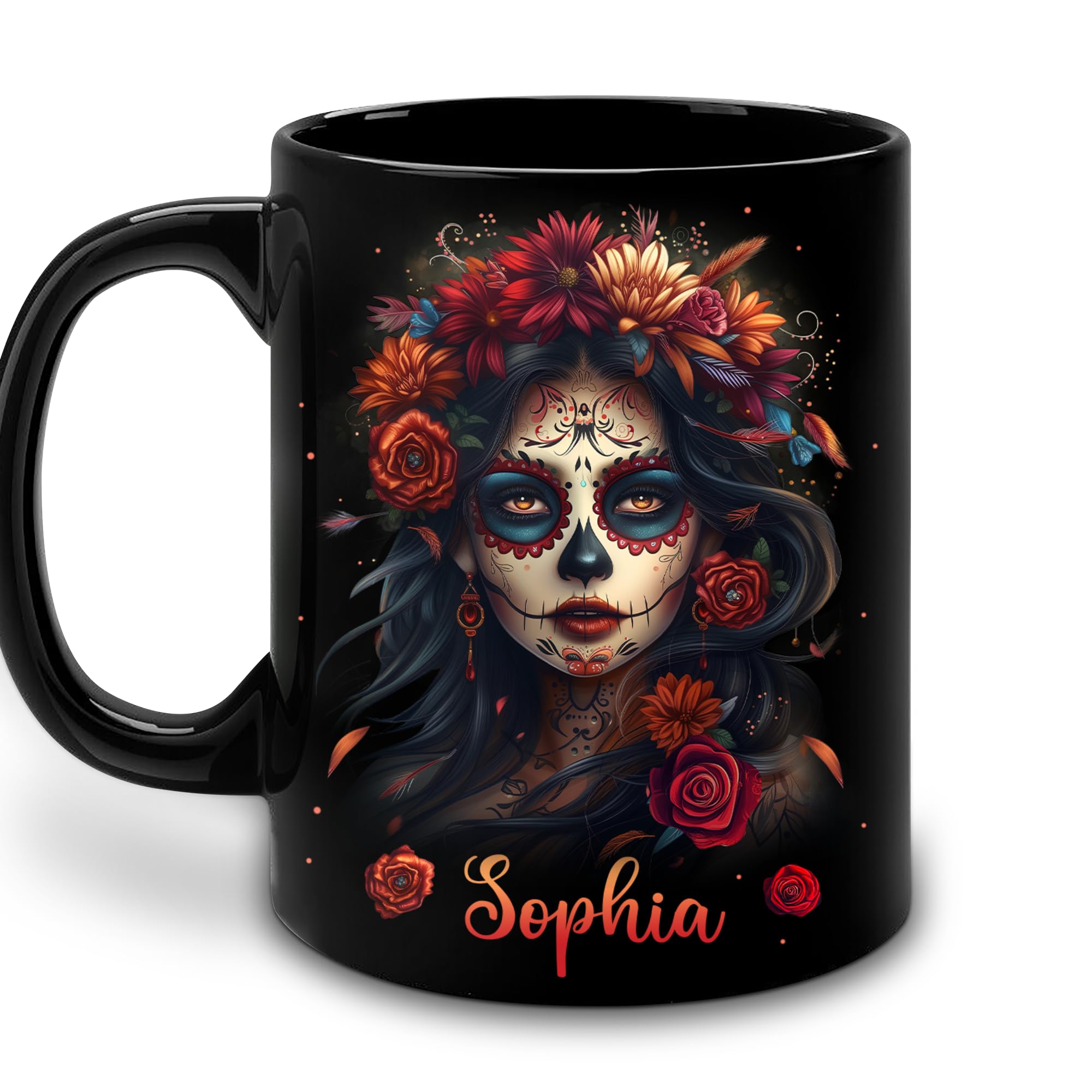 Hyturtle Personalized Sugar Skull Mug - Goth Skull Gifts For Women - Skull Mothers Day Gift - Sugar Skull Gift - Gothic Skull Gift - Skull Lover Gift - Skull Mug - Coffee Cup Ceramic Mug 11oz 15oz