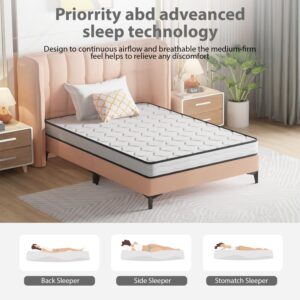 6 Inch Full Size Mattress with Innerspring and Foam, Hybrid Mattress Full with Fiberglass Free, Medium Firm Spring Mattress, Full Size Mattress in A Box, Pressure Relief, 75"L X 54"W X 6"Th, White