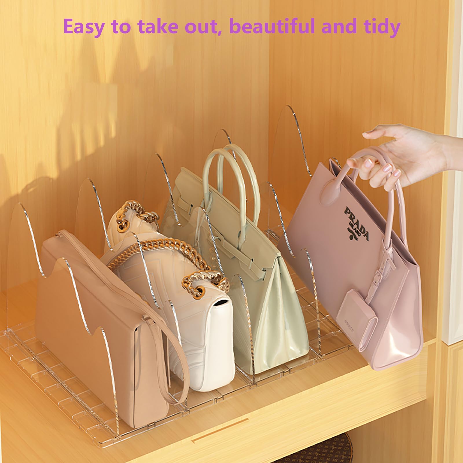 Rzmyencg Shelf Purse Dividers for Closet,8pcs Adjustable Bag Organizer Closet,Acrylic Clear Bookshelf Separator,Handbag Storage Organizer for House, Office Use