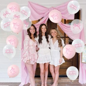 48 Pcs Pink Bow Balloons Coquette Birthday Decorations Include Bow Light Pink Balloons White Balloons for Pink Bow Birthday Party Supplies