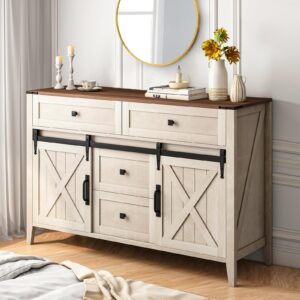 gloumod farmhouse dresser for bedroom, long dresser with sliding barn door, 4 drawers dresser, dressers & chests of drawers, tv stand for bedroom