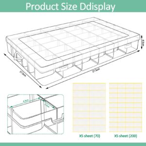 RYKOMO 5 Pack 36 Grids Clear Plastic Organizer Storage Box Container with 270 Label Stickers, Craft Bead Organizers and Storage with Adjustable Dividers Plastic Container with Dividers for Crafts