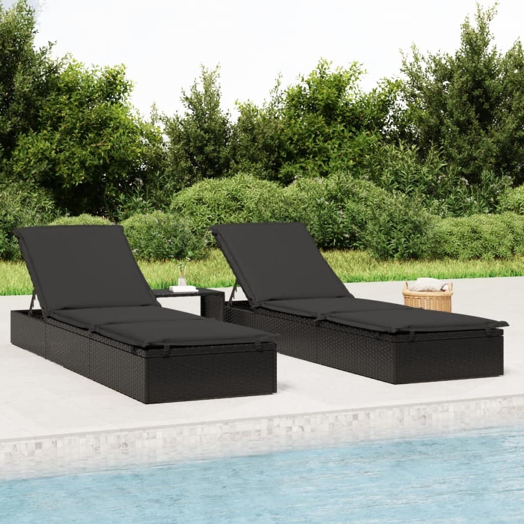 ANYCHOLE Patio Sun Loungers Sunbed 1 pc with Cushion Black 79.1"x21.7"x24.4" Poly Rattan,Outdoor Patio Sunbed with Adjustable Cushioned Lounger for Poolside Comfort