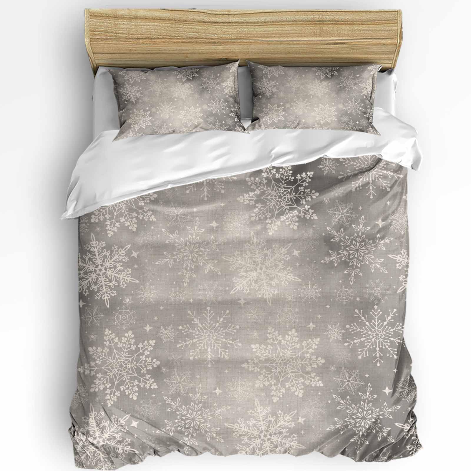 Grey Christmas Snowflakes Bedding Cal King Duvet Cover Set 3 Piece,Microfiber Soft Comforter Quilt Cover with 2 Packs Pillow Cases Washable for All Seasons Bedroom Rustic Country Winter Holiday