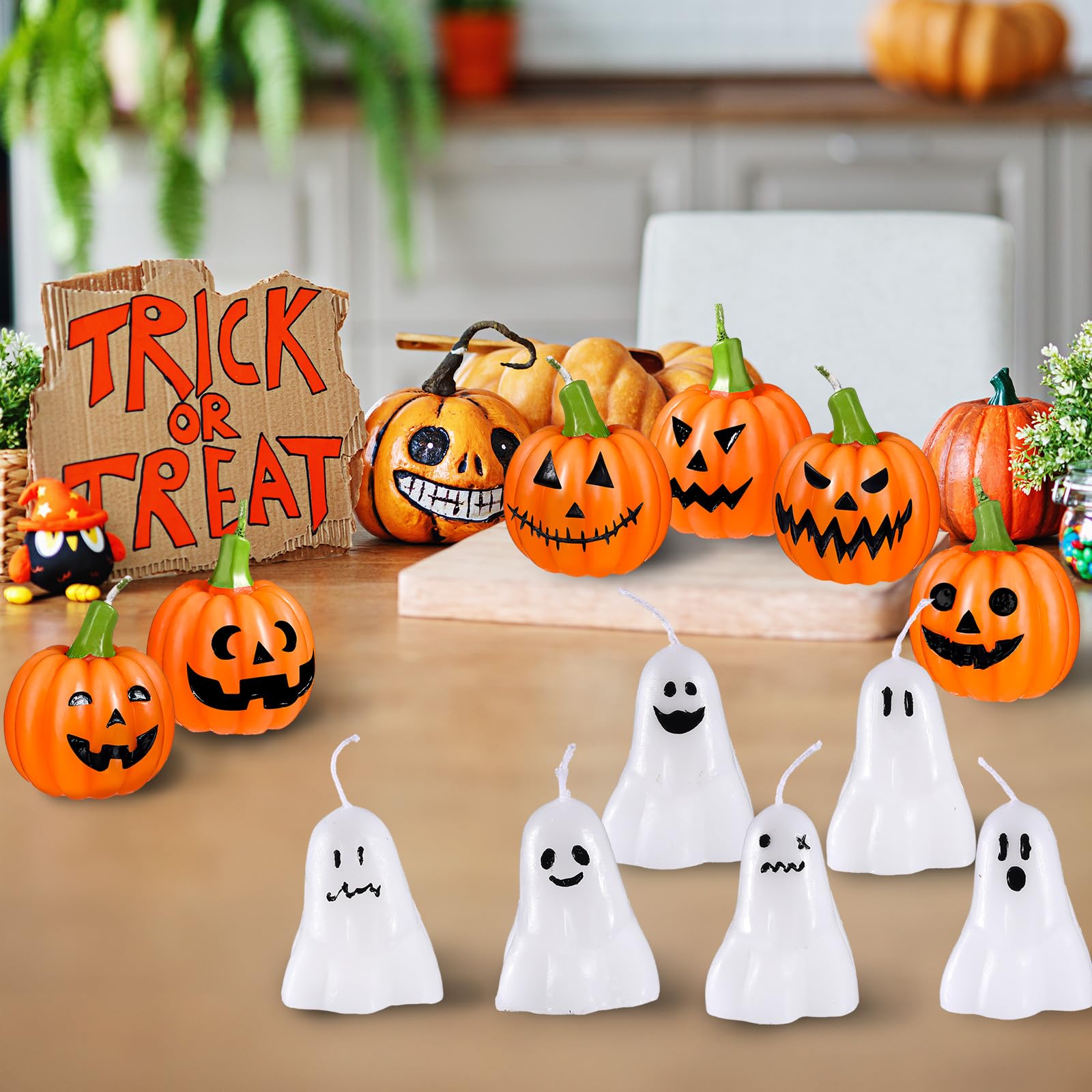 MTLEE 12 Pcs Halloween Ghost Candles Cute White Ghost Candle Spooky Halloween Pumpkin Candles Aesthetic Ghost Decor Goth Gifts for Room Home Bedroom Table Decorations, 12 Styles