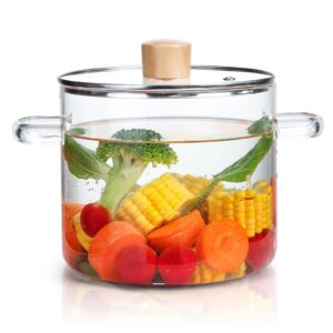 uieyee glass pot for cooking on stove3.5l (118 oz), glass simmer pot for stove top with lid, glass cooking pot with lid can safely cooking any food you like, adds color to your kitchen