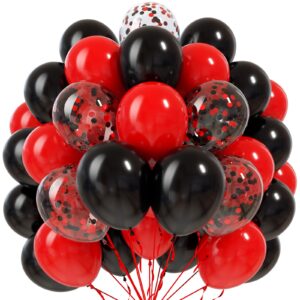 hkyood red and black balloons - 90pcs 12 inch red and black latex balloons with confetti balloon for birthday wedding baby shower anniversary graduation prom casino themed party