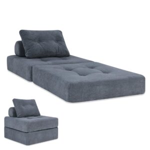 futon sofa bed,sleeper chair - convertible sectional sleeper sofa with pillow, floor bed mattress for guest bed,removable zippered back support, perfect for living room and bedroom (slategray)