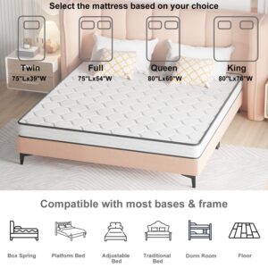 6 Inch King Size Mattress with Innerspring and Foam, Hybrid Mattress King with Fiberglass Free, Medium Firm Spring Mattress, King Size Mattress in A Box, Pressure Relief, 80"L X 76"W X 6"Th, White