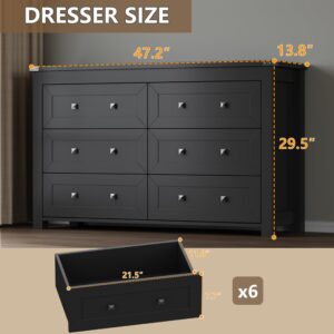 BORNOON 6-Drawer Dresser for Bedroom, Chest of Drawers with Ample Storage, Modern Farmhouse-Style Wooden Dresser for Bedroom, Hallway, Entryway, Closet