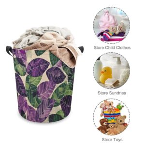 Laundry Basket Hamper Green And Purple Leaves Waterproof Dirty Clothes Hamper Collapsible Washing Bin Clothes Bag with Handles Freestanding Laundry Hamper for Bathroom Bedroom Dorm Travel