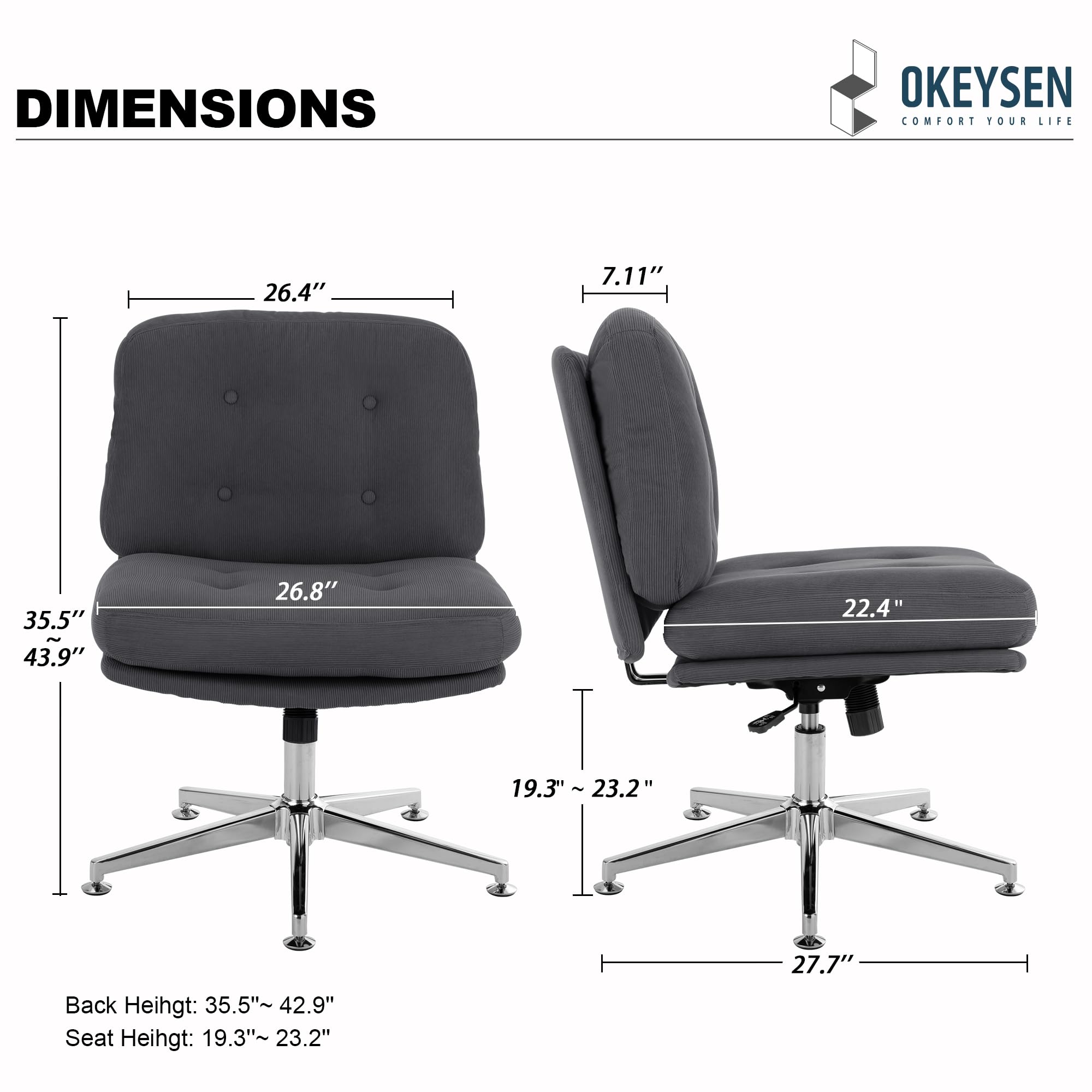 Okeysen 360° Swivel Accent Chair, 7.11’’ Thicken Tufted Upholstered Reading Chair with Rocking Mode, Living Room Chair with Five-Star Base, Office Desk Chair no Wheels for Living Room, Bedroom, Office