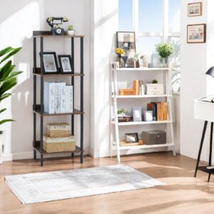 AKACIJA Bookshelf Small Book Shelf, 4 Tier Shelf Office Bookshelf Wood Narrow Bookcase Industrial Bookshelf Organizer Display Shelf Rack for Bedroom Living Room Home Office (Rustic Brown-15.7" L)