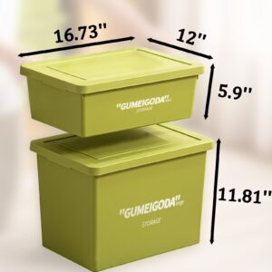 Storage Bins With Lids Set of 4, Green Stackable Boxes,Lid Buckles Bins,Garage container,Shelves, Office,Bedroom,Outdoors Plastic Storage Box for Organizing clothes,books,snacks,sundries（Green,4M）