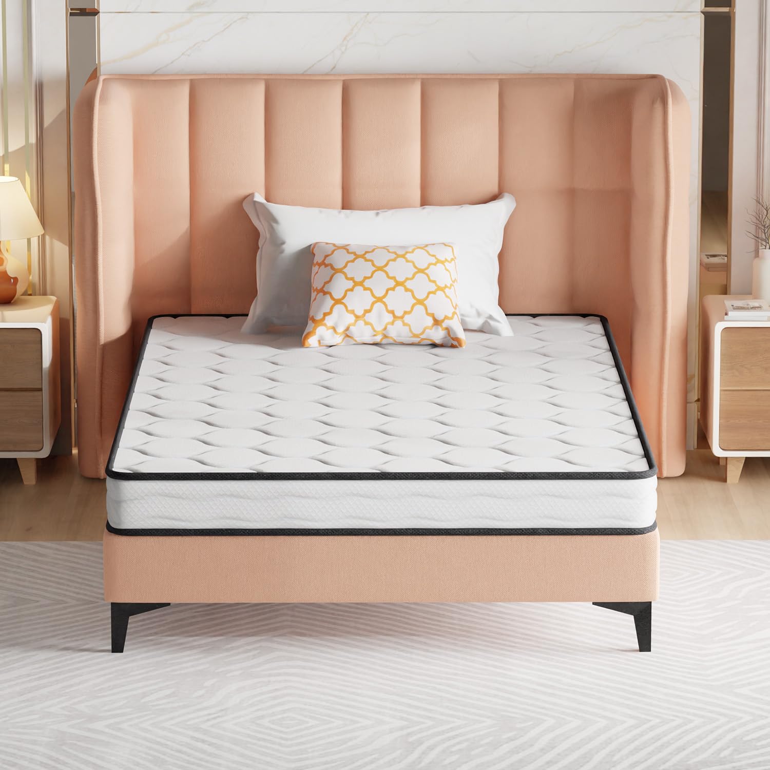 6 Inch Full Size Mattress with Innerspring and Foam, Hybrid Mattress Full with Fiberglass Free, Medium Firm Spring Mattress, Full Size Mattress in A Box, Pressure Relief, 75"L X 54"W X 6"Th, White