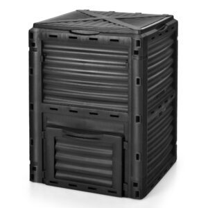 goplus compost bin, 80 gallon (300 l) large outdoor composting box w/top flip latch-on lid, bottom exit door, bpa free material, grass food trash composter barrel for garden yard (black)