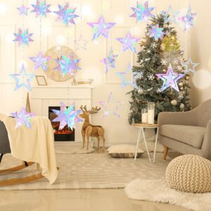 Fumwase Iridescent Star Party Decoration 3D Star Decorations Hanging Paper Garland Holographic Twinkle Little Stars Garlands for Christmas Graduation New Year Birthday Bachelorette (Iridescent)