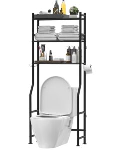 livilord over toilet storage shelf, 3-tier freestanding over the toilet storage, metal bathroom shelves with paper holder and 4 hooks, above toilet shelf for bathroom storage, black