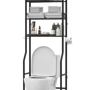 Livilord Over Toilet Storage Shelf, 3-Tier Freestanding Over The Toilet Storage, Metal Bathroom Shelves with Paper Holder and 4 Hooks, Above Toilet Shelf for Bathroom Storage, Black