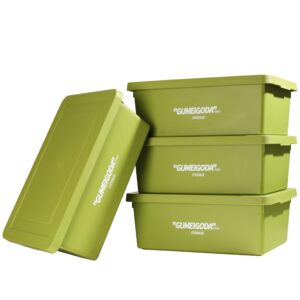 storage bins with lids set of 4, green stackable boxes,lid buckles bins,garage container,shelves, office,bedroom,outdoors plastic storage box for organizing clothes,books,snacks,sundries（green,4m）