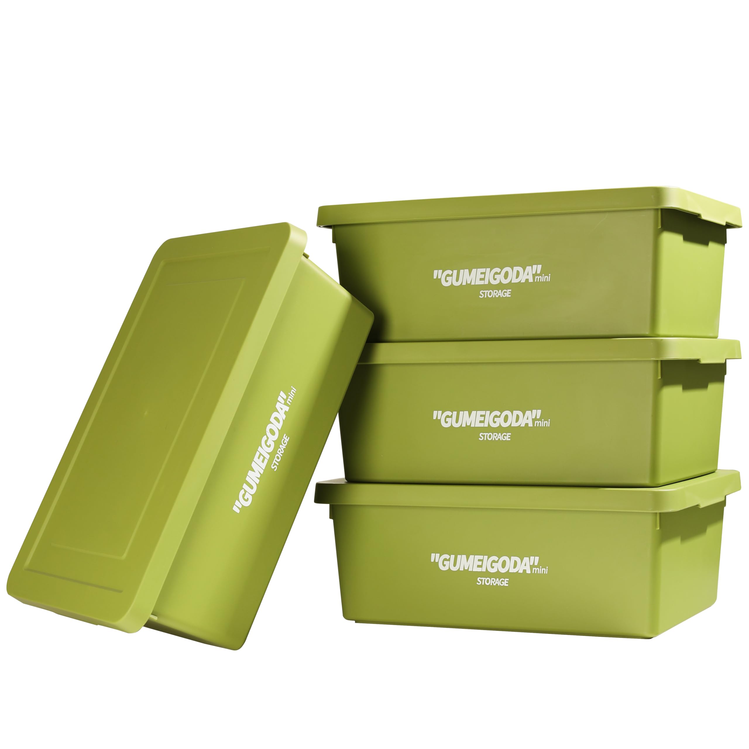 Storage Bins With Lids Set of 4, Green Stackable Boxes,Lid Buckles Bins,Garage container,Shelves, Office,Bedroom,Outdoors Plastic Storage Box for Organizing clothes,books,snacks,sundries（Green,4M）