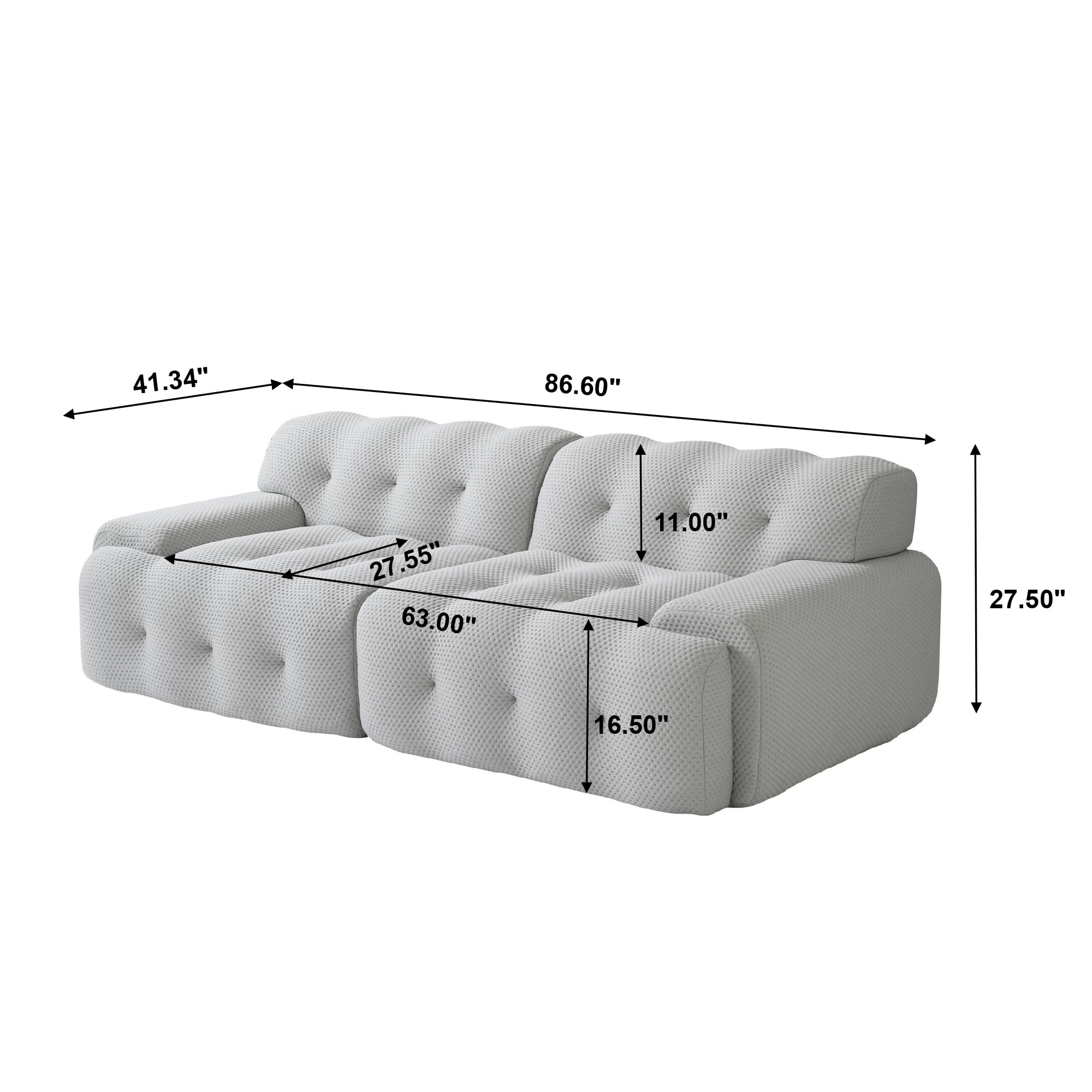 Sdorens Loveseat Sofa Couch, 86.6'' Sectional Sofa Couch Breathable Mesh Fabric Floor Sofa, Modern Modular Light Gray Sofa Couch for Living Room, Office, Salon, Apartment