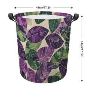 Laundry Basket Hamper Green And Purple Leaves Waterproof Dirty Clothes Hamper Collapsible Washing Bin Clothes Bag with Handles Freestanding Laundry Hamper for Bathroom Bedroom Dorm Travel