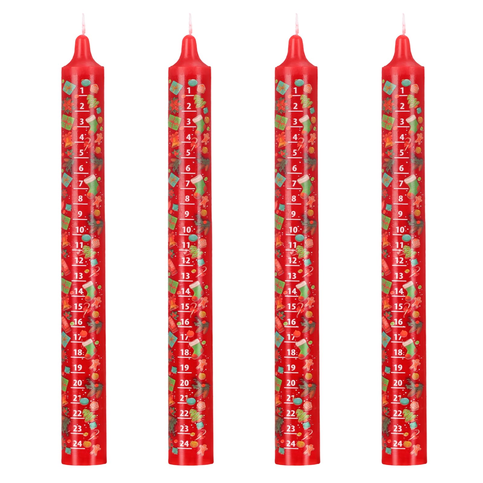 Nuanchu 4 Pcs 10 Inch Advent Festive Christmas Calendar Candle 24 Numbers Countdown to Christmas Red Christmas Advent Candle Xmas Advent Countdown Candle Advent Calendar Candles for Christmas Gifts