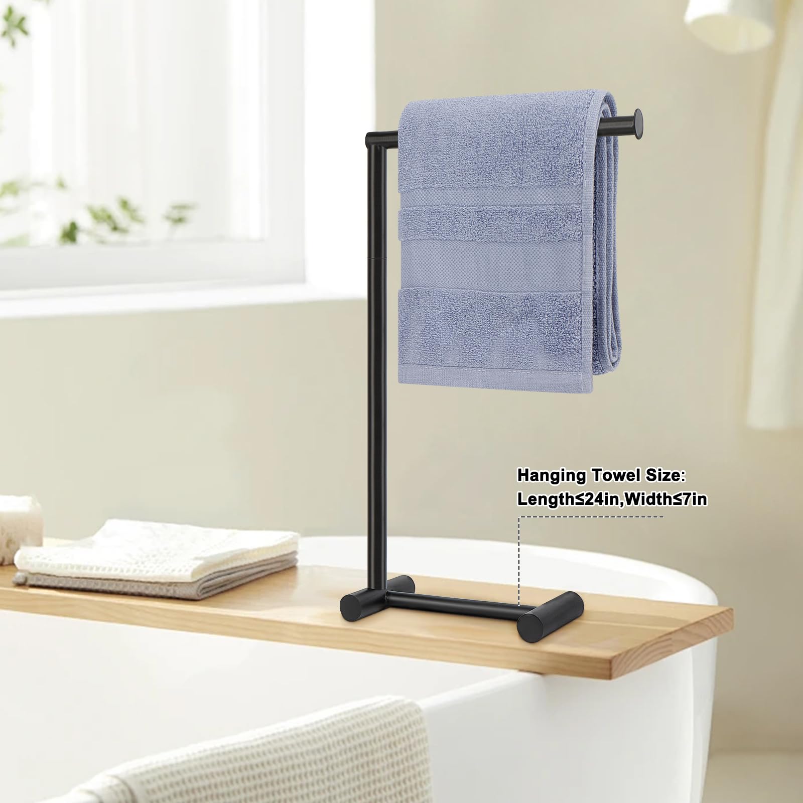 Livabber L-Shape Hand Towel Holder Stand, Metal Hand Towel Rack Modern Countertop Hand Towel Ring Standing Towel Bar for Bathroom Kitchen(Black)