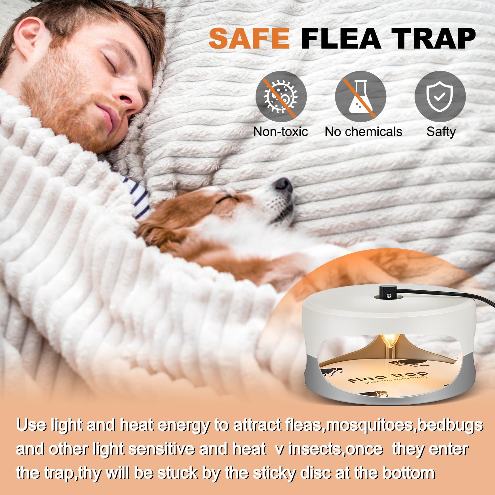 Qualirey 2 Pcs Flea Traps with 8 Sticky Disc 12 Bulbs 4 Electric Wires Flea Traps for Inside Your Home Safe Flea Light Trap for Indoor Safe to Pets