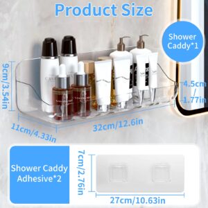 FEPTUASE Acrylic Shower Shelves, Clear Bathroom Shelves, Wall Mount Organizer, No Drilling Transparent, Self Adhesive Shower Caddy for Bathroom ＆ Kitchen Storage (12.6" x 4.33" x 3.54")