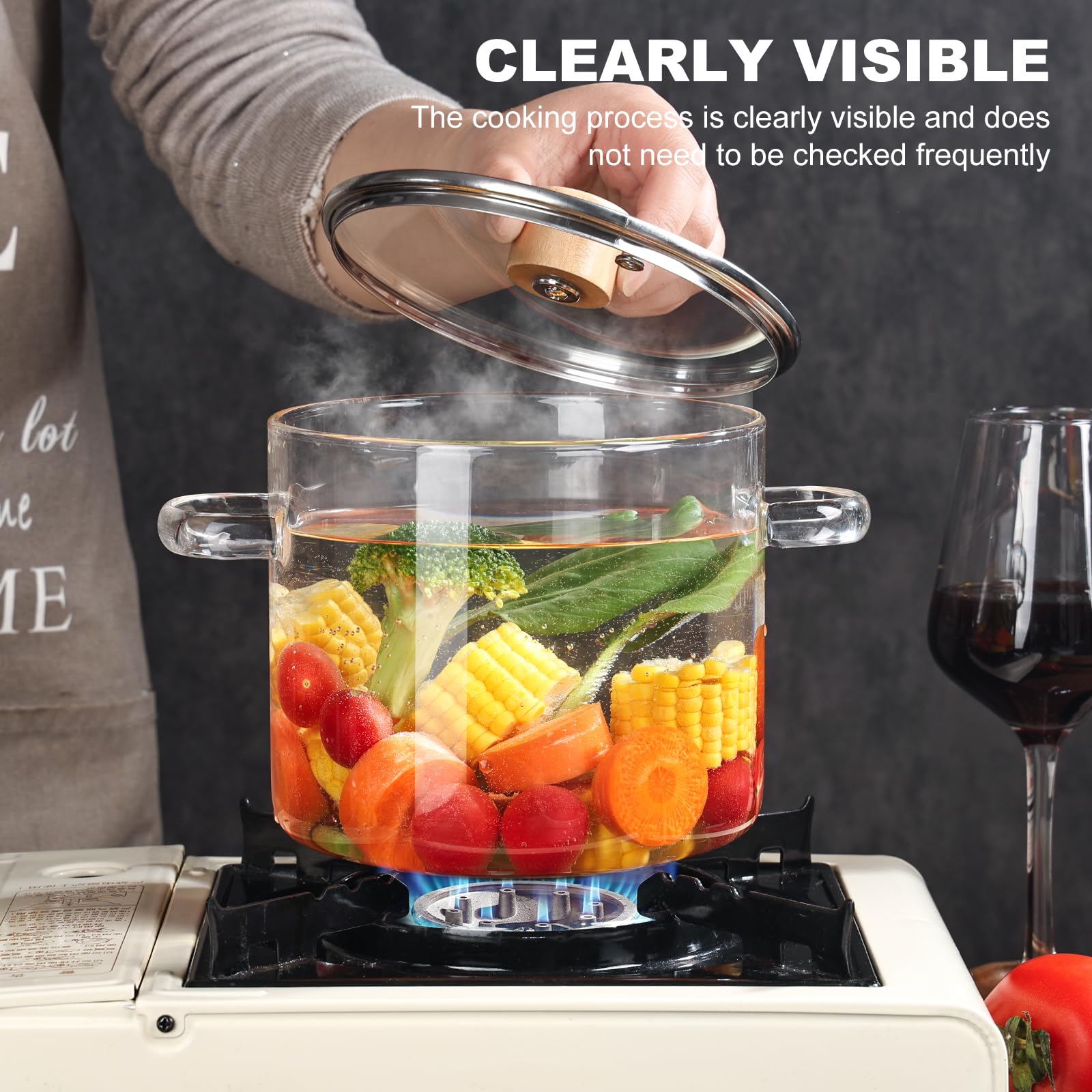 UIEYEE Glass Pot for Cooking on Stove3.5L (118 Oz), Glass Simmer Pot for Stove Top With Lid, glass cooking pot with lid Can Safely Cooking Any Food You Like, Adds Color to Your Kitchen