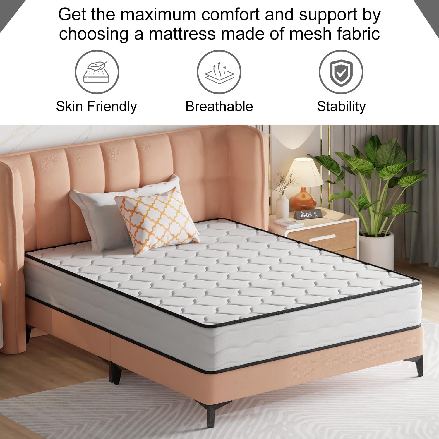 10 Inch Queen Size Mattress with Innerspring and Foam, Hybrid Mattress Queen with Fiberglass Free, Medium Firm Spring Mattress, Queen Size Mattress in A Box, Pressure Relief, 80"L X 60"W X 10"Th