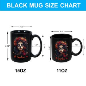 Hyturtle Personalized Sugar Skull Mug - Goth Skull Gifts For Women - Skull Mothers Day Gift - Sugar Skull Gift - Gothic Skull Gift - Skull Lover Gift - Skull Mug - Coffee Cup Ceramic Mug 11oz 15oz