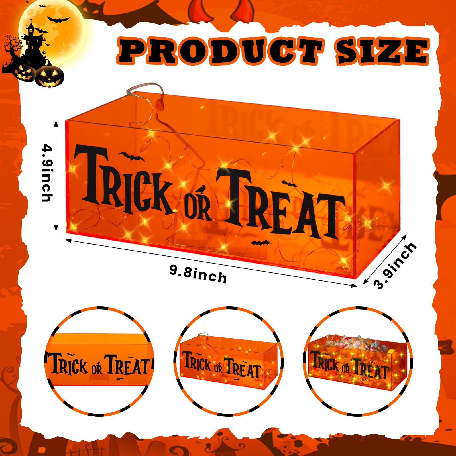 Wenqik Halloween Candy Bowl with Light Trick or Treat Candy box Halloween Candy Dish Halloween Candy Holder box for Halloween decor Party Supplies Serving Gift